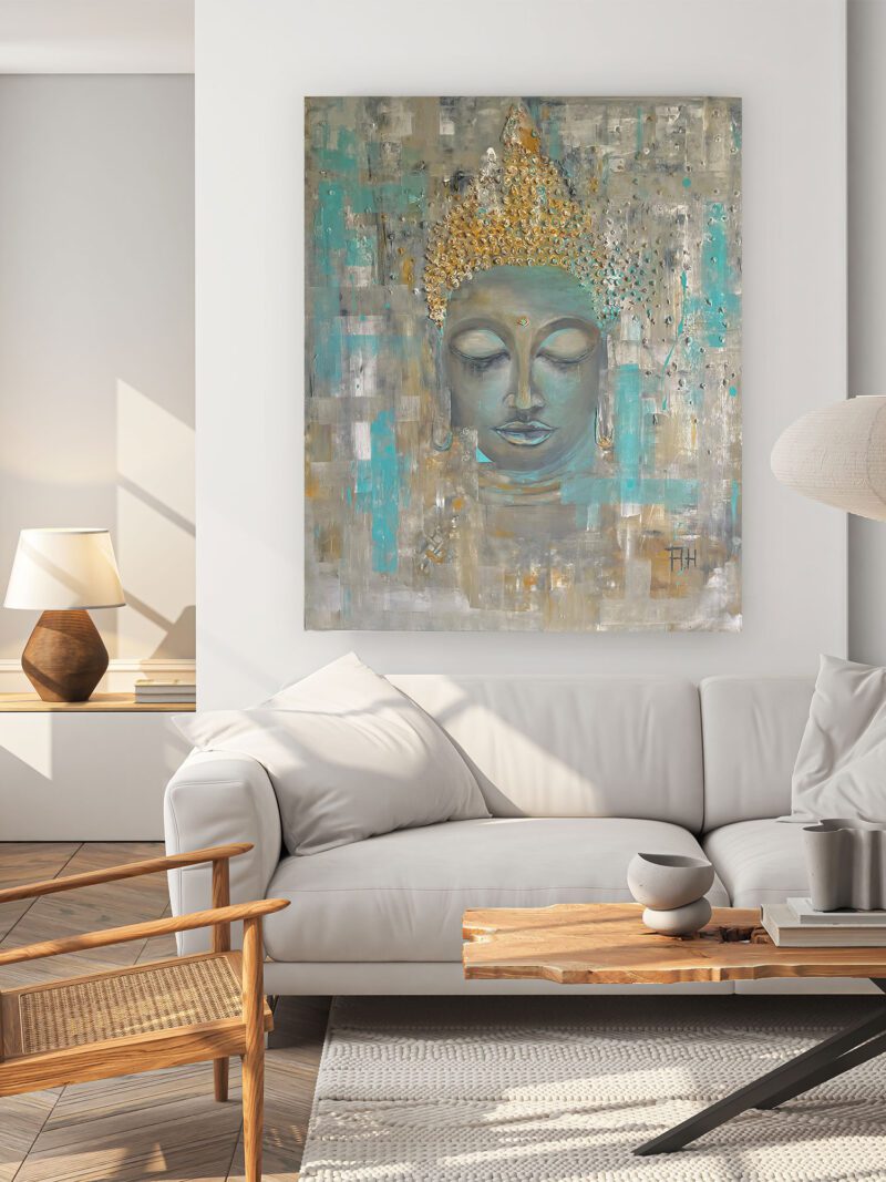 Buddha im Wohnzimmer auf Leinwand